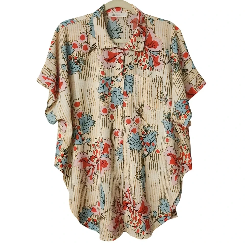 CUPSHE Women's‎ Multicolor Floral Tropical Swimsuit CoverUp, S
